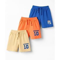 Babyhug Cotton Single Jersey Knit Mid Thigh Shorts With Text Print Pack of 3 - Multicolor