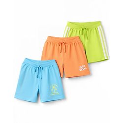 Babyhug Cotton Single Jersey Knit Mid Thigh Shorts With Beach Theme Print Pack of 3 - Multicolor