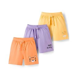 Babyhug 100% Cotton Single Jersey Knit Mid Thigh Shorts With Animal & Text Print Pack of 3 - Multicolor