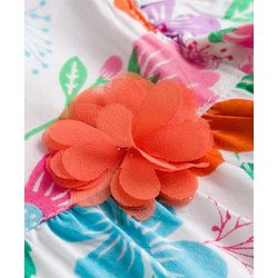 Babyhug Cotton Woven Half Frill Sleeves Floral Printed Top With Applique - Multicolor