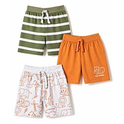 Babyhug Cotton Knit Mid Thigh Striped & Animal Printed Shorts Pack Of 3 - Multicolor