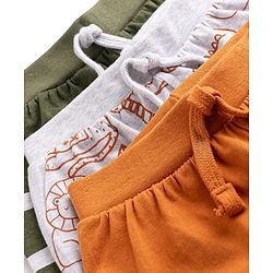 Babyhug Cotton Knit Mid Thigh Striped & Animal Printed Shorts Pack Of 3 - Multicolor