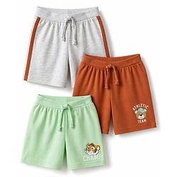 Babyhug Single Jersey Knit Mid Thigh Shorts with Teddy Print Pack of 3 - Multicolor