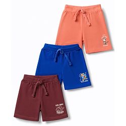 Babyhug Cotton Single Jersey Knit Mid Thigh Shorts with Dino & Cub Print Pack Of 3 - Multicolour