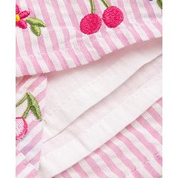 Babyhug 100% Cotton Woven Sleeveless Floral Embroidered & Striped Top - Pink