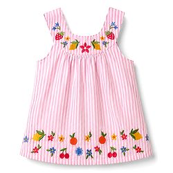 Babyhug 100% Cotton Woven Sleeveless Floral Embroidered & Striped Top - Pink