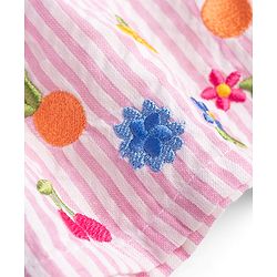 Babyhug 100% Cotton Woven Sleeveless Floral Embroidered & Striped Top - Pink