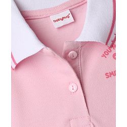 Babyhug Knit Half Sleeves Frock with Bow Print - Pink
