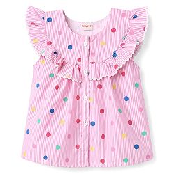 Babyhug 100% Cotton Woven Sleeveless Striped Top With Schiffli Detailing & Polka Dots Print - MUlticolor