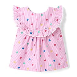 Babyhug 100% Cotton Woven Sleeveless Striped Top With Schiffli Detailing & Polka Dots Print - MUlticolor