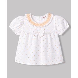 Babyhug 100% Cotton Dobby Woven Top with Lace Detailing and Half Sleeves White 6-9 Months