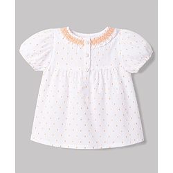 Babyhug 100% Cotton Dobby Woven Top with Lace Detailing and Half Sleeves White 6-9 Months