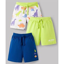 Babyhug Single Jersey Knit Mid Thigh Shorts With Dino Print Pack of 3 - Multicolor