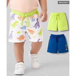 Babyhug Single Jersey Knit Mid Thigh Shorts With Dino Print Pack of 3 - Multicolor