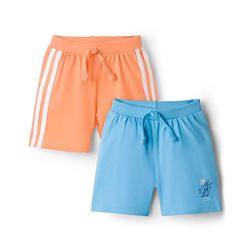 Babyhug Cotton Knit Mid Thigh Length Shorts with Beach Theme Print & Tape Detailing Pack of 2 - Multicolor
