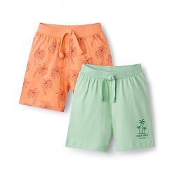 Babyhug Cotton Knit Mid Thigh Length Shorts with Palm Tree Print Pack of 2 - Multicolor