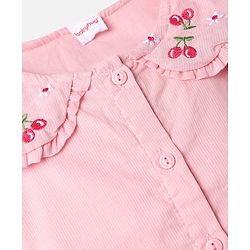 Babyhug 100% Cotton Woven Half Frill Sleeves Top with Floral and Cherry Embroidery - Pink