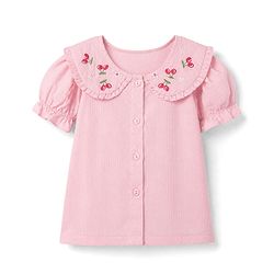 Babyhug 100% Cotton Woven Half Frill Sleeves Top with Floral and Cherry Embroidery - Pink