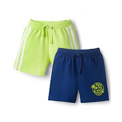 Babyhug Cotton Knit Mid Thigh Length Shorts with Beach Theme Print & Tape Detailing Pack of 2 - Multicolor