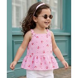 Babyhug Cotton Woven Sleeveless Floral Printed Top -Pink