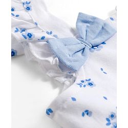 Babyhug Knitted Frill Sleeves Frock with Bow Applique & Floral Print - White