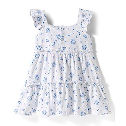 Babyhug Knitted Frill Sleeves Frock with Bow Applique & Floral Print - White