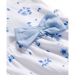 Babyhug Knitted Frill Sleeves Frock with Bow Applique & Floral Print - White