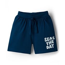 Babyhug Cotton Knit Mid Thigh Length Shorts with Text Print & Tape Detailing Pack of 2 - Red & Navy Blue