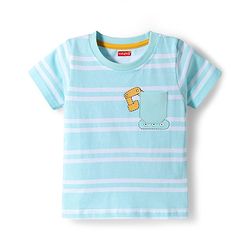 Babyhug Cotton Knit T-Shirt Half Sleeves Striped with Graphics Multi Color 6-9 Months