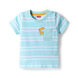 Babyhug Cotton Knit T-Shirt Half Sleeves Striped with Graphics Multi Color 6-9 Months