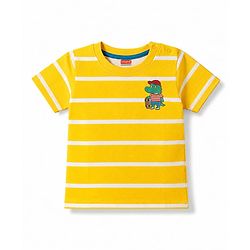 Babyhug 100% Cotton Knit Half Sleeves Animal Printed Striped T-Shirts Pack of 3 - Blue Yellow & Red