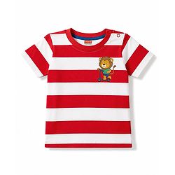 Babyhug 100% Cotton Knit Half Sleeves Animal Printed Striped T-Shirts Pack of 3 - Blue Yellow & Red