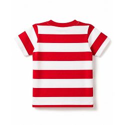 Babyhug 100% Cotton Knit Half Sleeves Animal Printed Striped T-Shirts Pack of 3 - Blue Yellow & Red