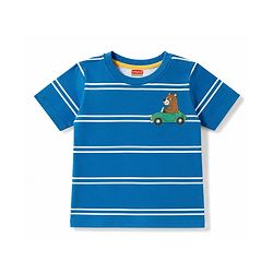 Babyhug 100% Cotton Knit Half Sleeves Animal Printed Striped T-Shirts Pack of 3 - Blue Yellow & Red