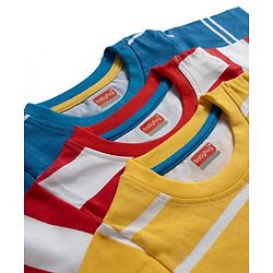 Babyhug 100% Cotton Knit Half Sleeves Animal Printed Striped T-Shirts Pack of 3 - Blue Yellow & Red