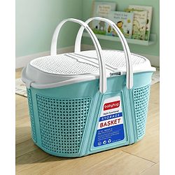 Babyhug Multipurpose Basket with Lid | Multipurpose Oval Storage Basket with Handle & Dual-Sided Lid| Toys Storage| Home, Travel & Outdoor Use| Picnic Basket| Easy to Clean & Maintain  Blue