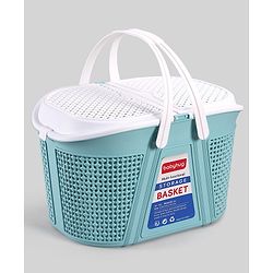 Babyhug Multipurpose Basket with Lid | Multipurpose Oval Storage Basket with Handle & Dual-Sided Lid| Toys Storage| Home, Travel & Outdoor Use| Picnic Basket| Easy to Clean & Maintain  Blue