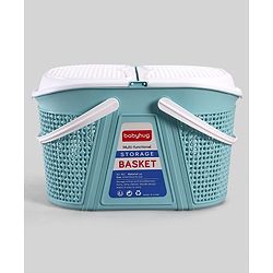 Babyhug Multipurpose Basket with Lid | Multipurpose Oval Storage Basket with Handle & Dual-Sided Lid| Toys Storage| Home, Travel & Outdoor Use| Picnic Basket| Easy to Clean & Maintain  Blue
