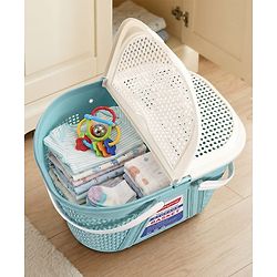Babyhug Multipurpose Basket with Lid | Multipurpose Oval Storage Basket with Handle & Dual-Sided Lid| Toys Storage| Home, Travel & Outdoor Use| Picnic Basket| Easy to Clean & Maintain  Blue