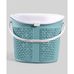 Babyhug Multipurpose Basket with Lid | Multipurpose Oval Storage Basket with Handle & Dual-Sided Lid| Toys Storage| Home, Travel & Outdoor Use| Picnic Basket| Easy to Clean & Maintain  Blue