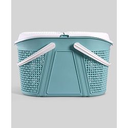 Babyhug Multipurpose Basket with Lid | Multipurpose Oval Storage Basket with Handle & Dual-Sided Lid| Toys Storage| Home, Travel & Outdoor Use| Picnic Basket| Easy to Clean & Maintain  Blue