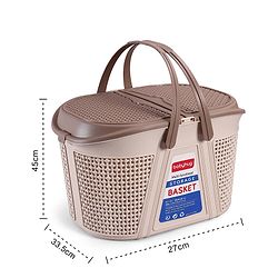 Babyhug Multipurpose Basket with Lid | Multipurpose Oval Storage Basket with Handle & Dual-Sided Lid| Toys Storage| Home, Travel & Outdoor Use| Picnic Basket| Easy to Clean & Maintain  Blue