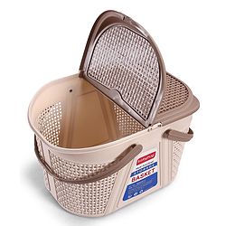 Babyhug Multipurpose Basket with Lid | Multipurpose Oval Storage Basket with Handle & Dual-Sided Lid| Toys Storage| Home, Travel & Outdoor Use| Picnic Basket| Easy to Clean & Maintain  Blue