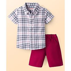 Babyhug Cotton Woven Half Sleeves Checks Shirt & Shorts Set - Multicolor