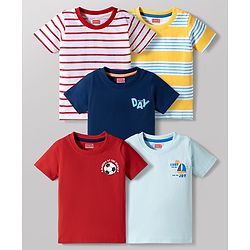 Babyhug Cotton Knit Half Sleeves Striped & Printed T-Shirts Pack of 5 - Multicolor