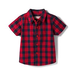 Babyhug Cotton Woven Half Sleeves Checkered Shirt & Shorts Set - Red & Navy Blue