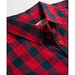 Babyhug Cotton Woven Half Sleeves Checkered Shirt & Shorts Set - Red & Navy Blue