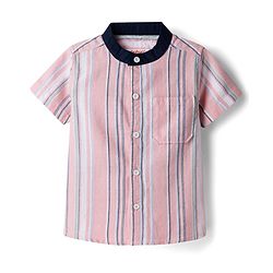 Babyhug Denim Woven Half Sleeves Striped Shirt & Shorts Set - Multicolor