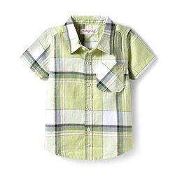 Babyhug Cotton Knit Half Sleeves Checkered Shirt & Shorts Set - Brown & Light Green