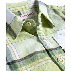 Babyhug Cotton Knit Half Sleeves Checkered Shirt & Shorts Set - Brown & Light Green